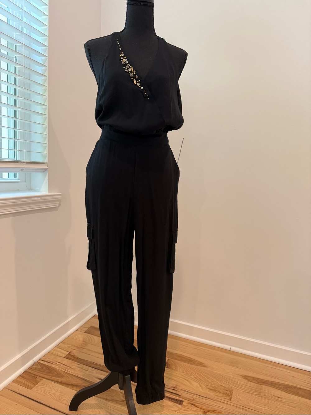 VENUS Black Embellished Cargo Jumpsuit | Size Medium | NWT